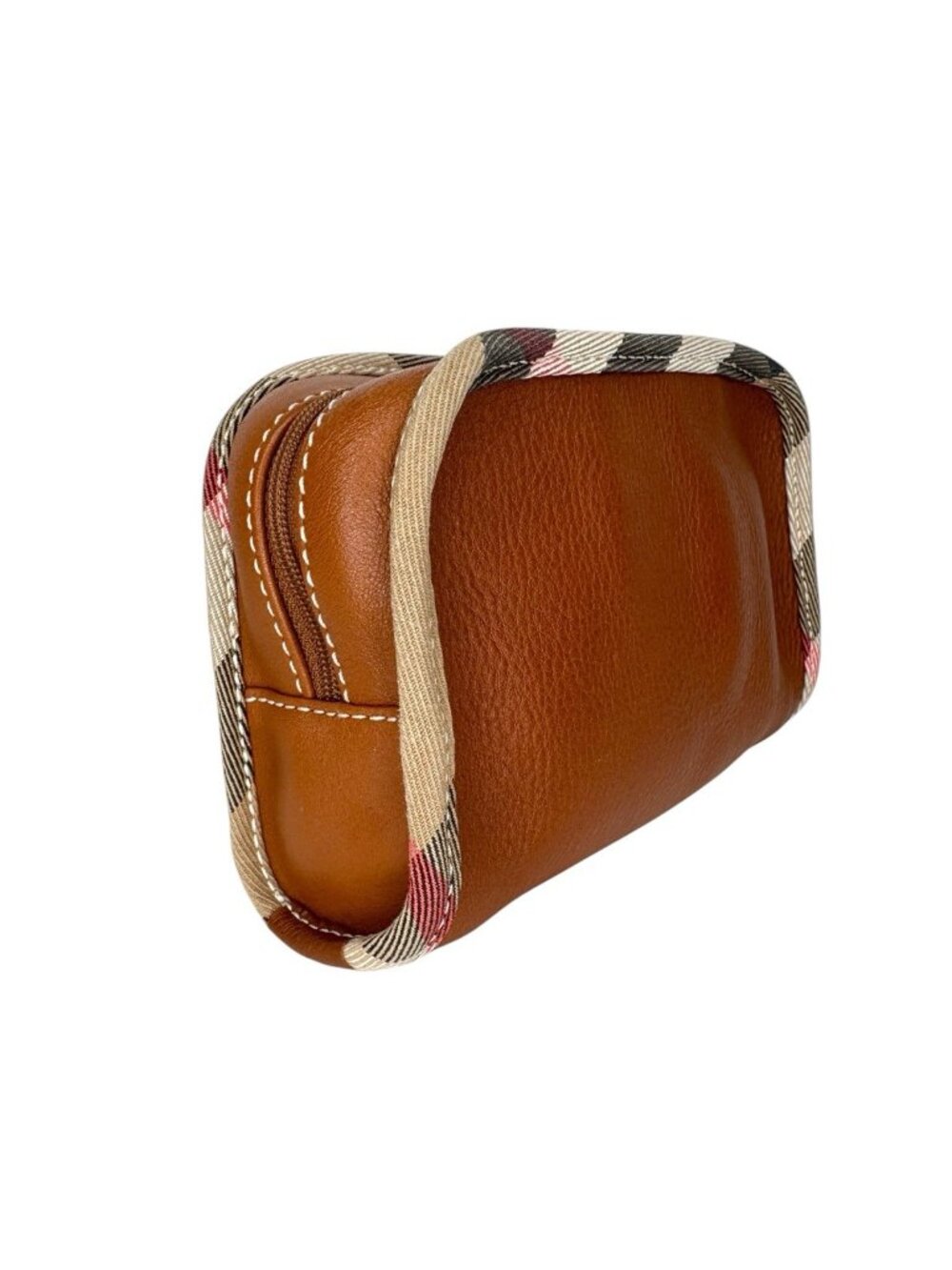 Authentic Burberry House Check & Tan Leather Cosmetic Pouch - Picture 10 of 14